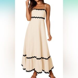 Summer Spaghetti Straps Sleeveless  Flowy Smocked Lace Swing A Line Midi Dress